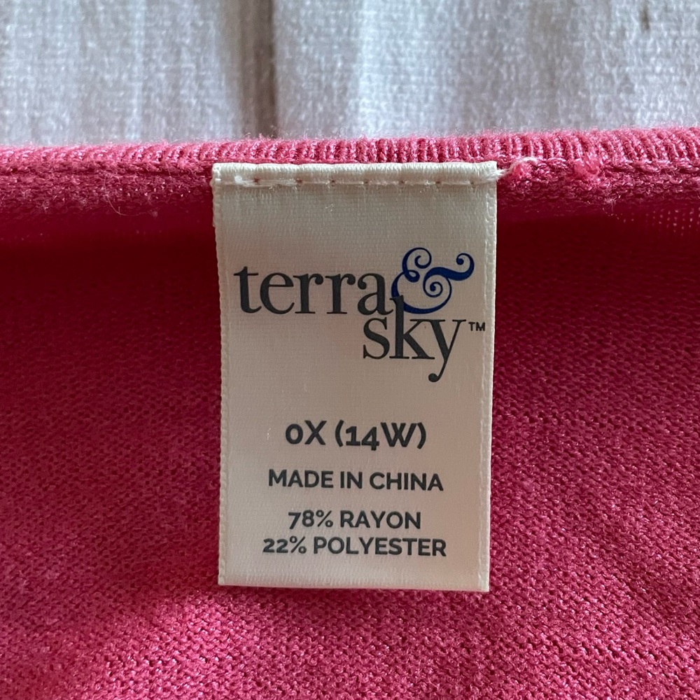 Terra & Sky Open Front Knit Ruffle Cardigan Women’s 0X (14W) Pink Casual Kimono - Picture 9 of 15